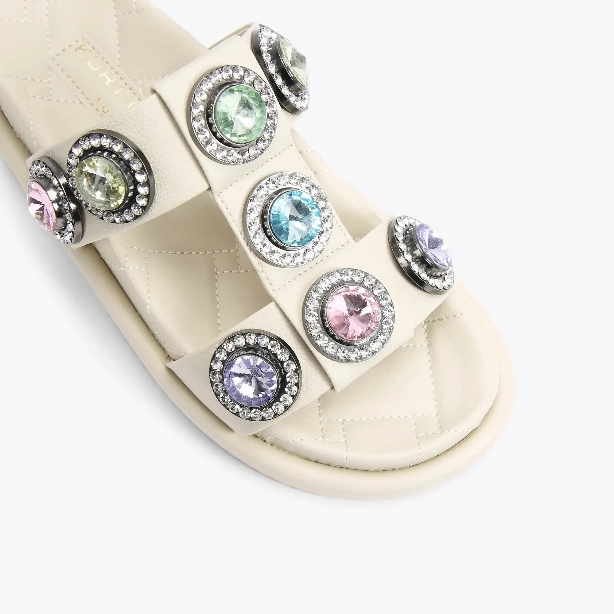 Kurt Geiger London Orson Rainbow Crystal Studded Leather Slip-On Platform Sandals