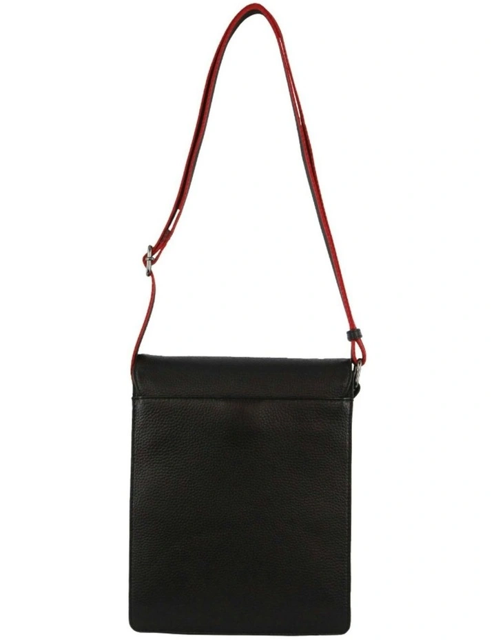 Leather Flap-Over Cross-Body Bag in Black