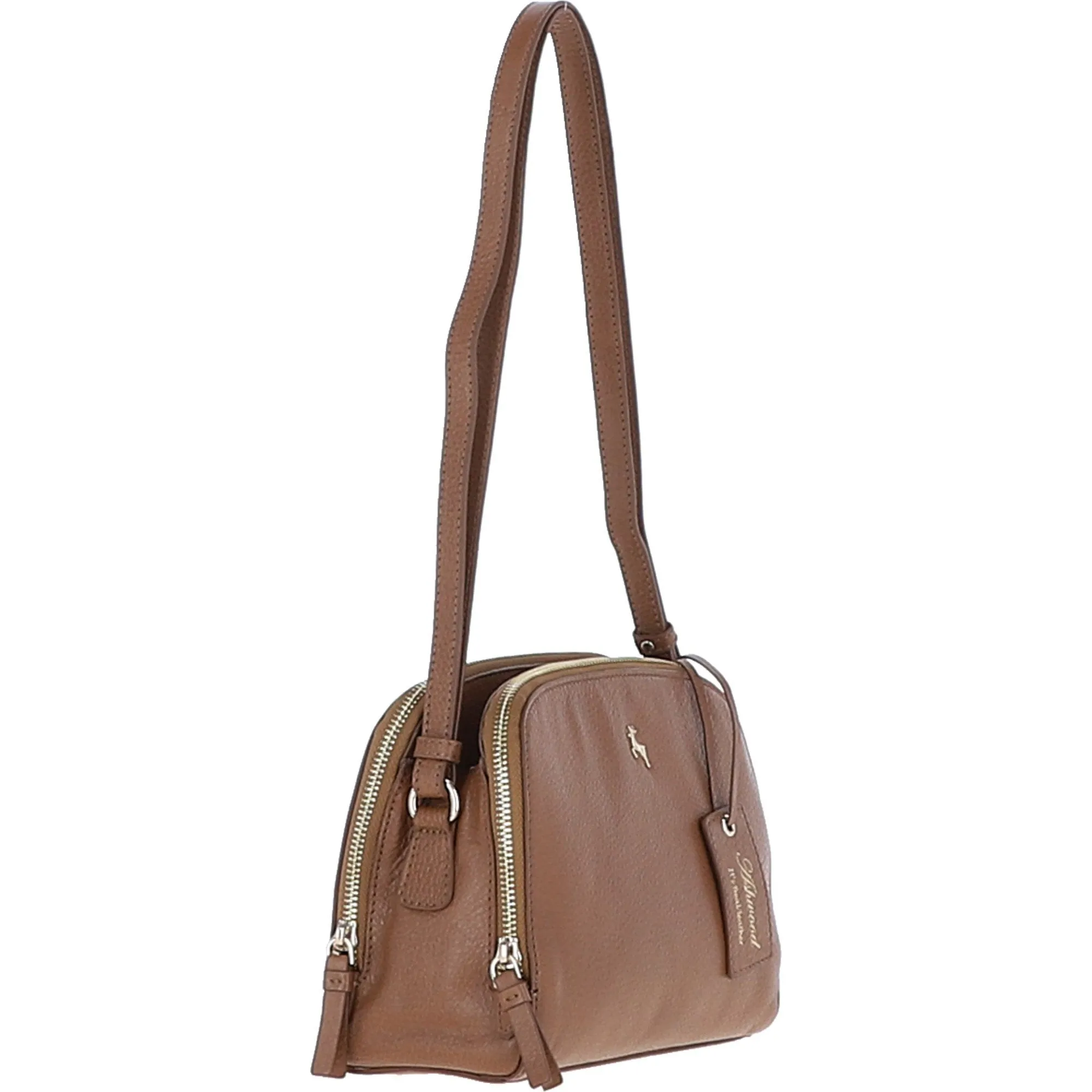 Leather Three Section Cross Body Bag Tan: 63789