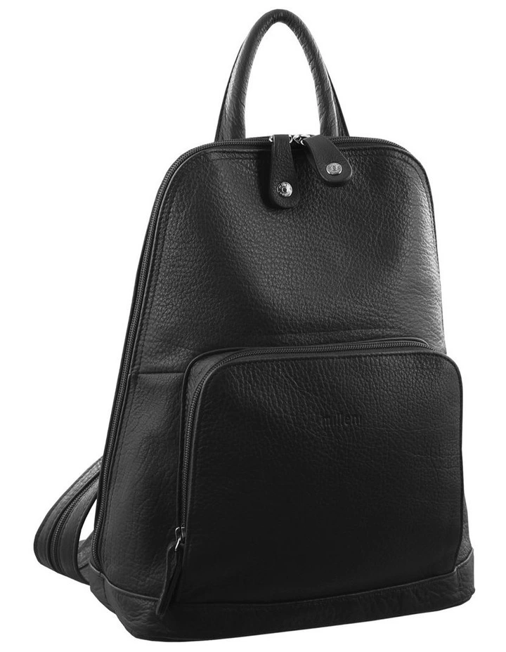 Leather Twin Zip Backpack in Black