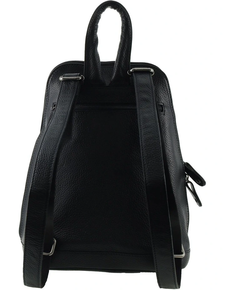 Leather Twin Zip Backpack in Black