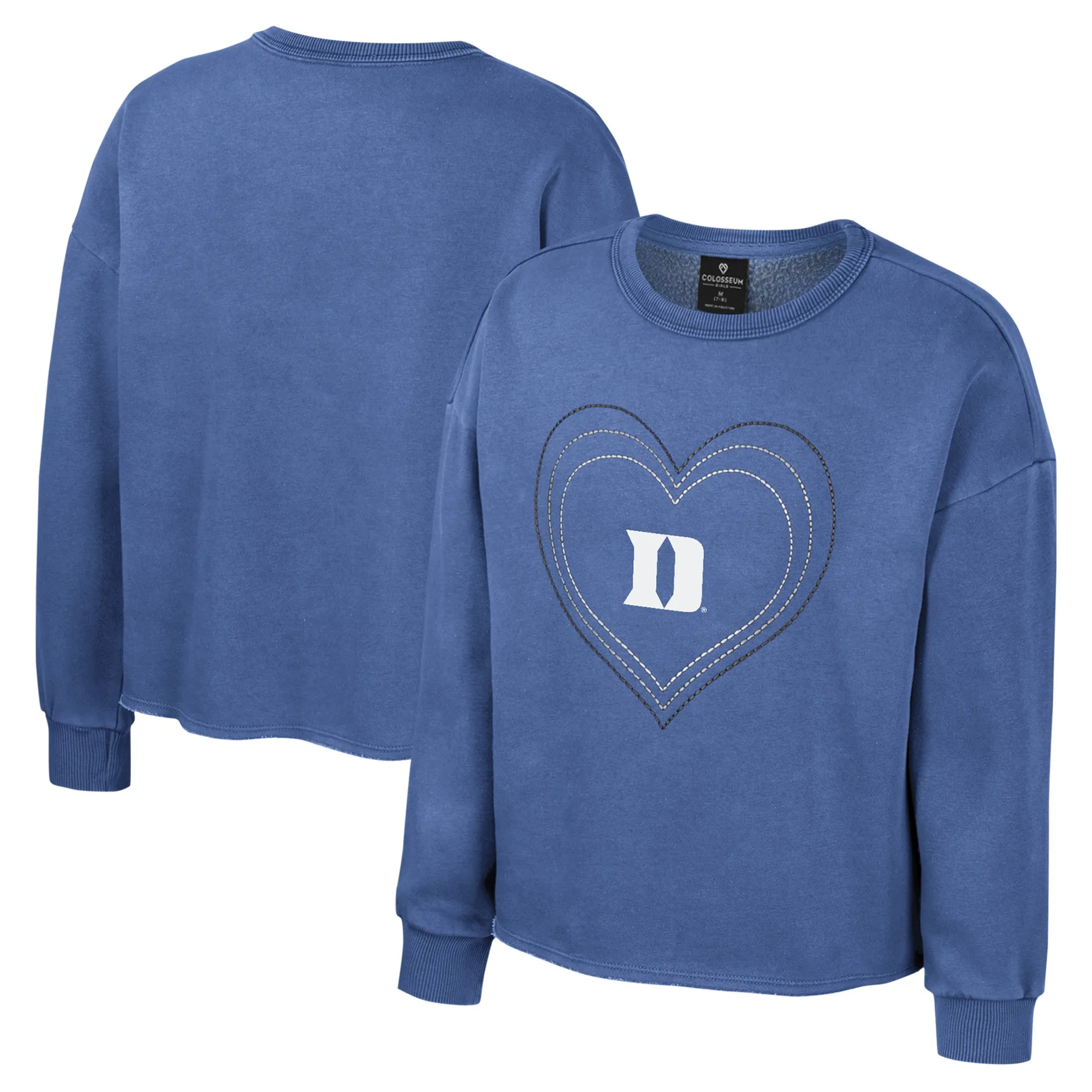 Lids Girls Youth Colosseum Royal Duke Blue Devils Audrey Washed Fleece Pullover Crewneck Sweatshirt