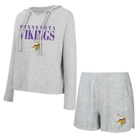 Lids Women's Concepts Sport Gray Minnesota Vikings Juniper Long Sleeve Hoodie T-Shirt & Shorts Set