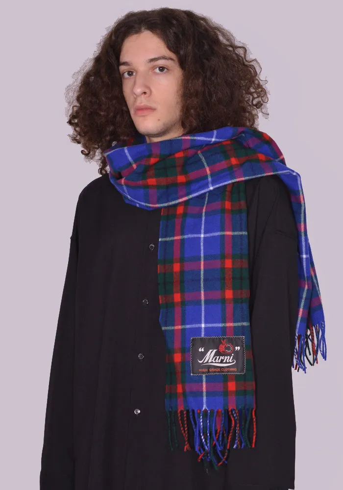 MARNI SCZC0040Y0 WOOL SCARF TARTAN CHECK BLUE