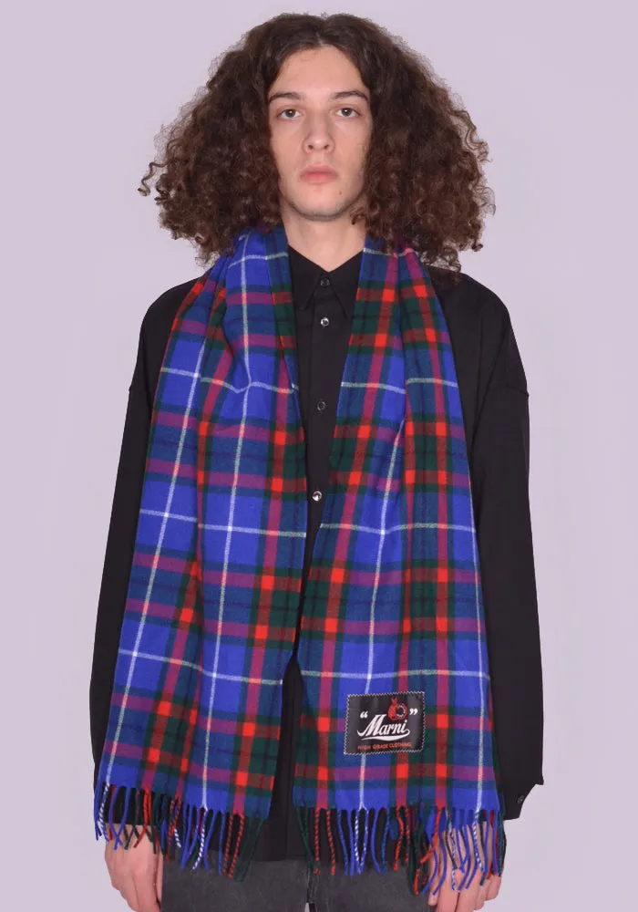 MARNI SCZC0040Y0 WOOL SCARF TARTAN CHECK BLUE