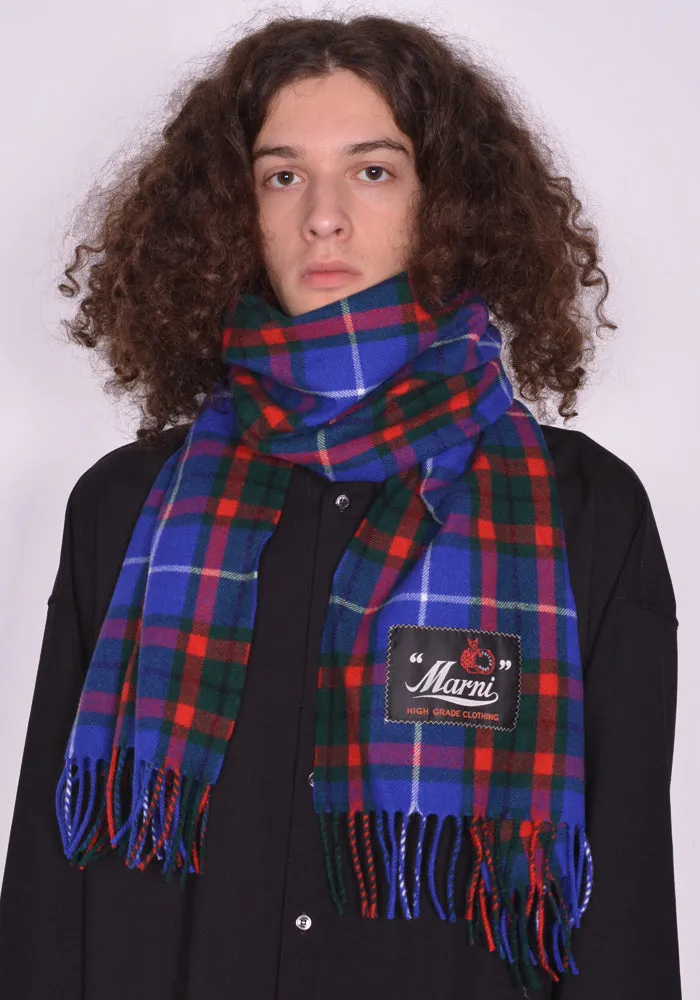 MARNI SCZC0040Y0 WOOL SCARF TARTAN CHECK BLUE