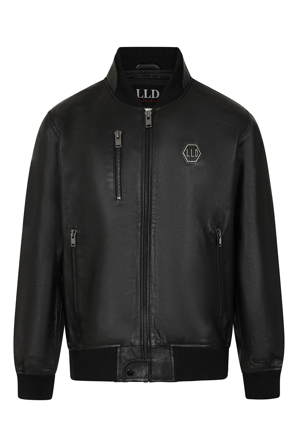 Men's Black Leather Bomber Jacket - Lleyton