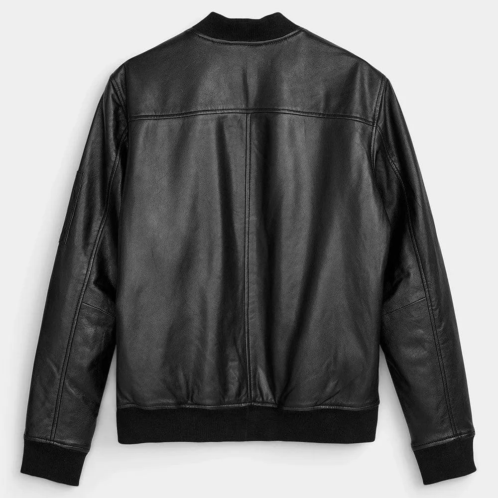 Men's Black Real Leather Bomber Jacket