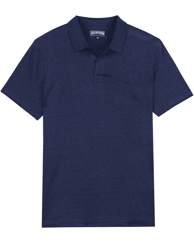 Mens Linen Jersey Polo Shirt Navy