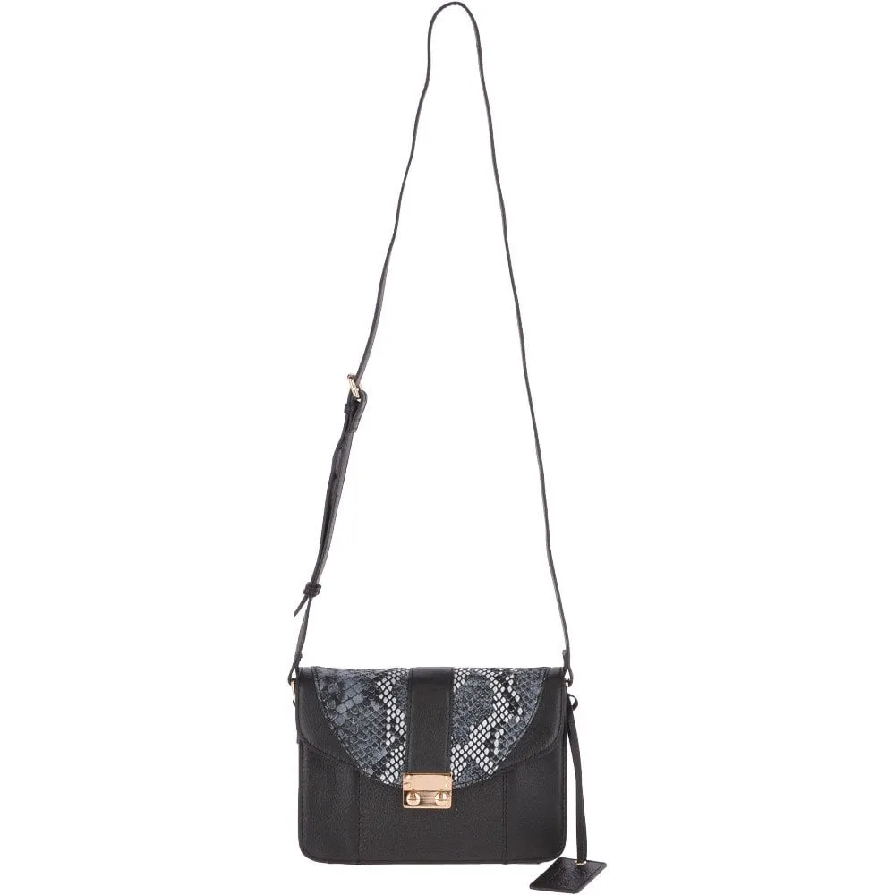 Mini Cross Body Bag With Snake Print Black  -  62242