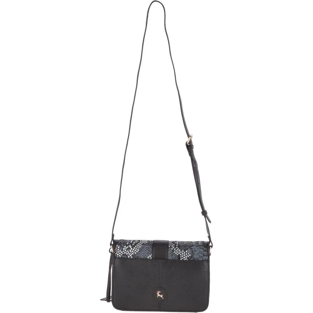 Mini Cross Body Bag With Snake Print Black  -  62242