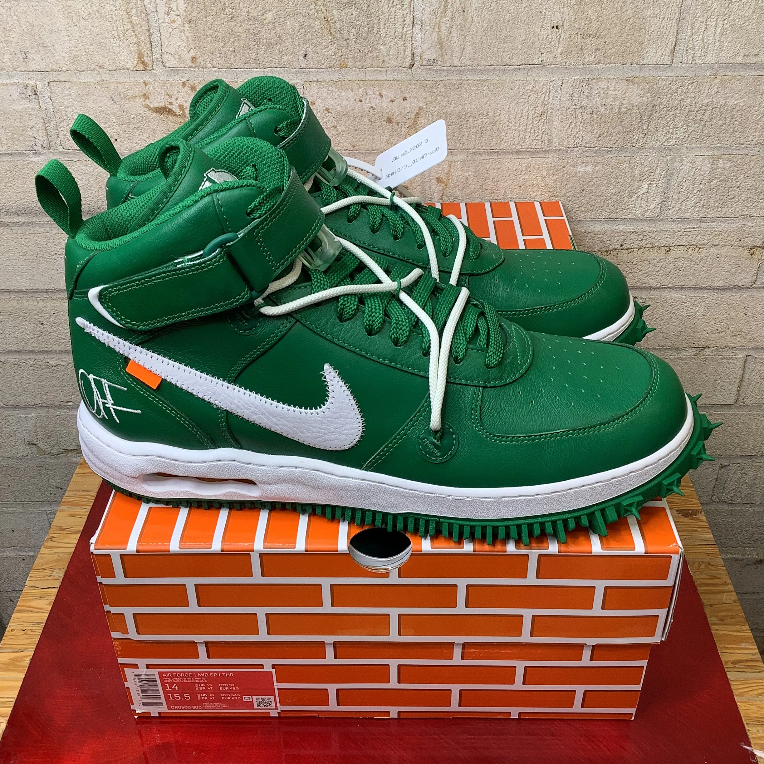 NIKE AIR FORCE 1 MID OFF WHITE PINE GREEN SIZE 14 DR0500-300