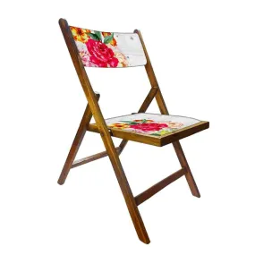 Nutcase Foldable Chair With Cushion - Red Rose White Background