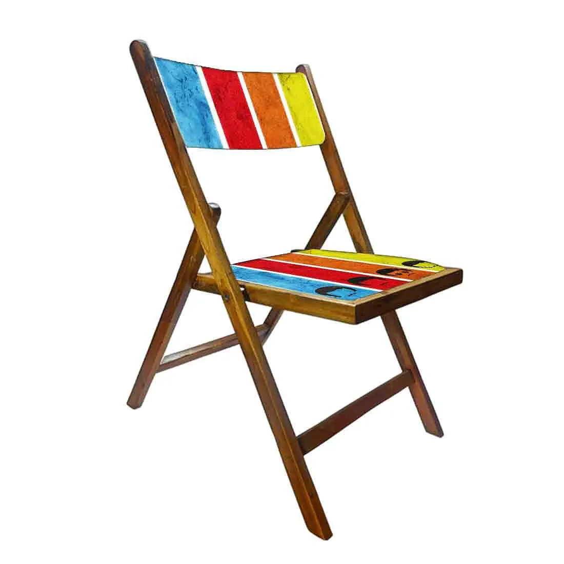 Nutcase Wooden Foldable Chair With Cushion  -  Colored Strips