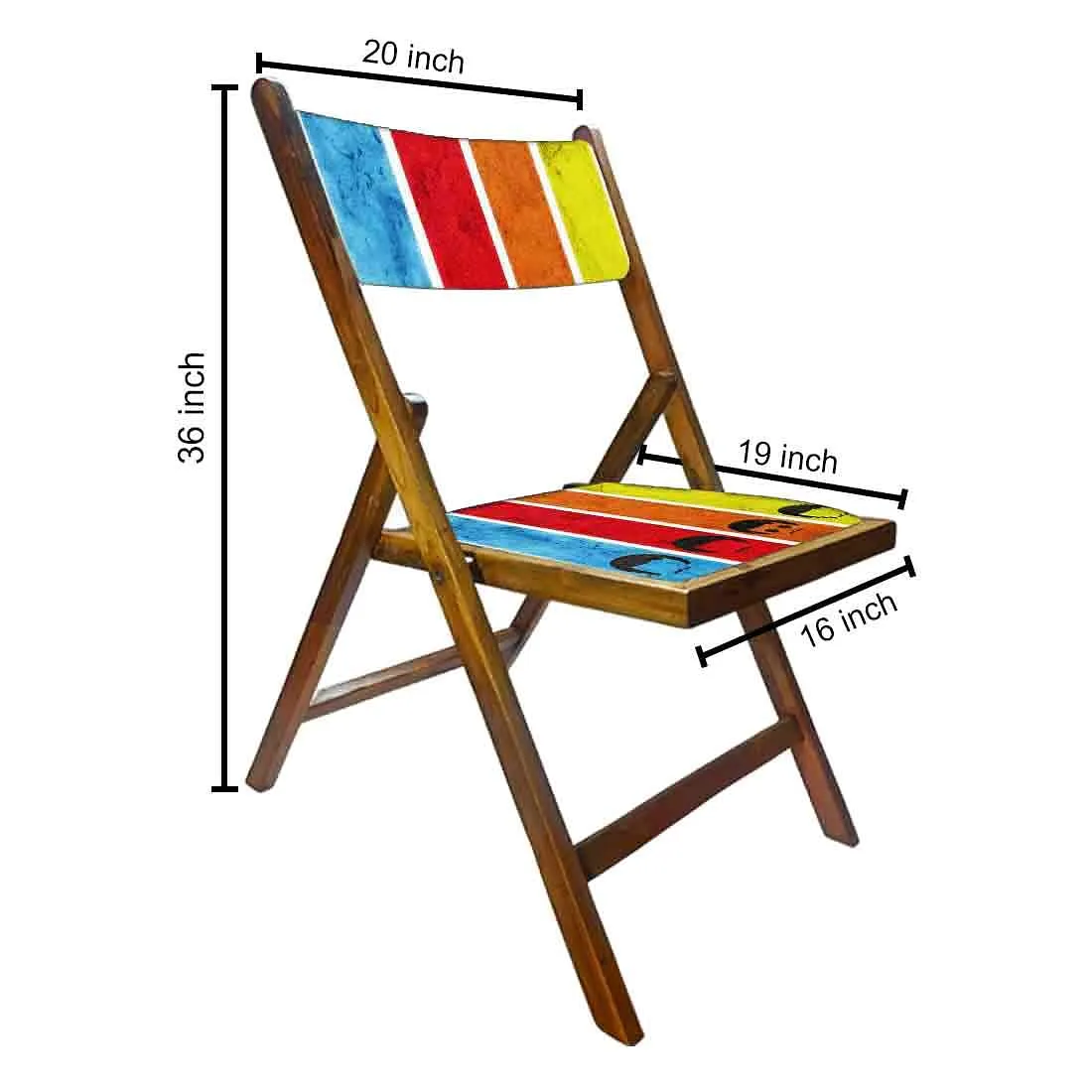 Nutcase Wooden Foldable Chair With Cushion  -  Colored Strips