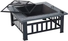 Outsunny 32 Steel Square Outdoor Patio Wood Burning Fire Pit Table Top Set