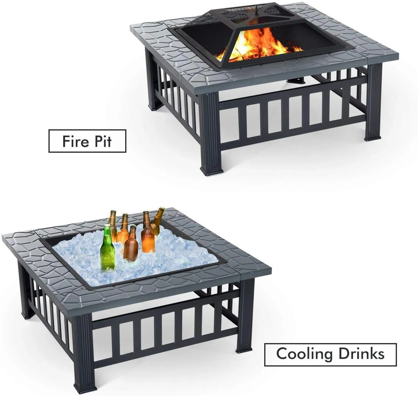 Outsunny 32 Steel Square Outdoor Patio Wood Burning Fire Pit Table Top Set