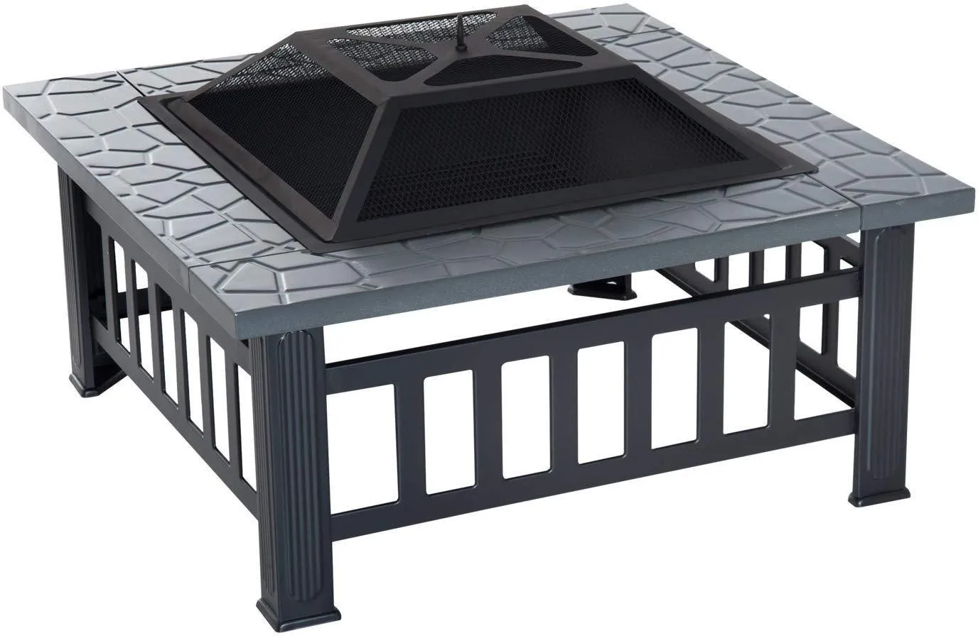 Outsunny 32 Steel Square Outdoor Patio Wood Burning Fire Pit Table Top Set