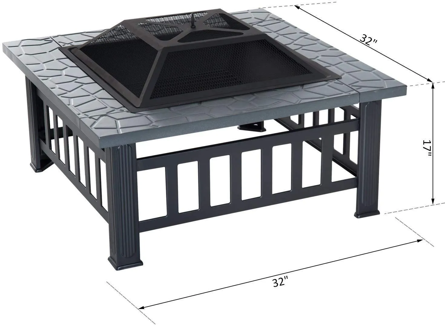 Outsunny 32 Steel Square Outdoor Patio Wood Burning Fire Pit Table Top Set