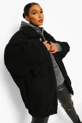 Oversized Teddy Faux Fur Bomber Jacket