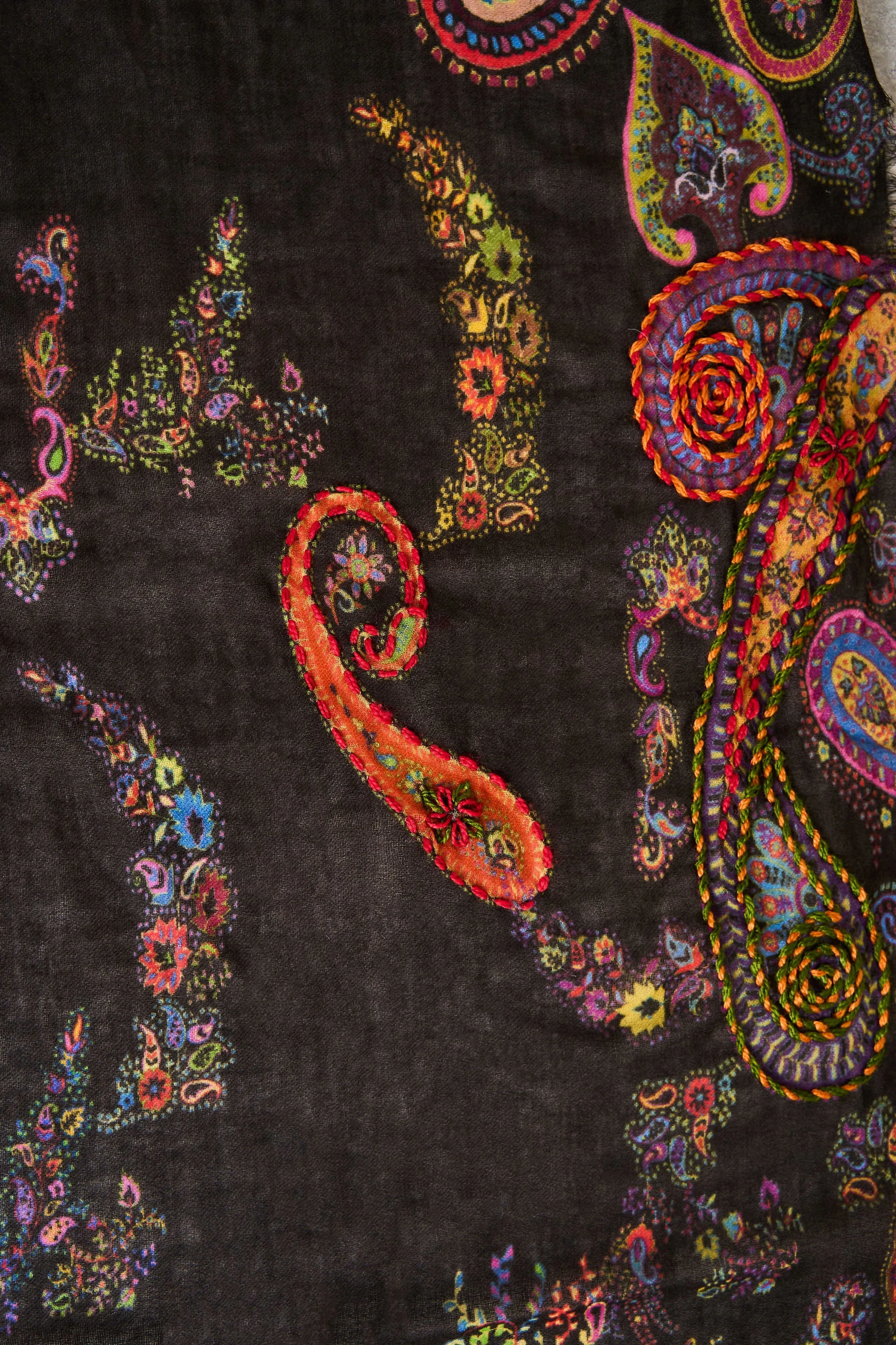 Paisley Wool Embroidered Scarf