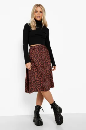 Petite Leopard Satin Midi Skirt