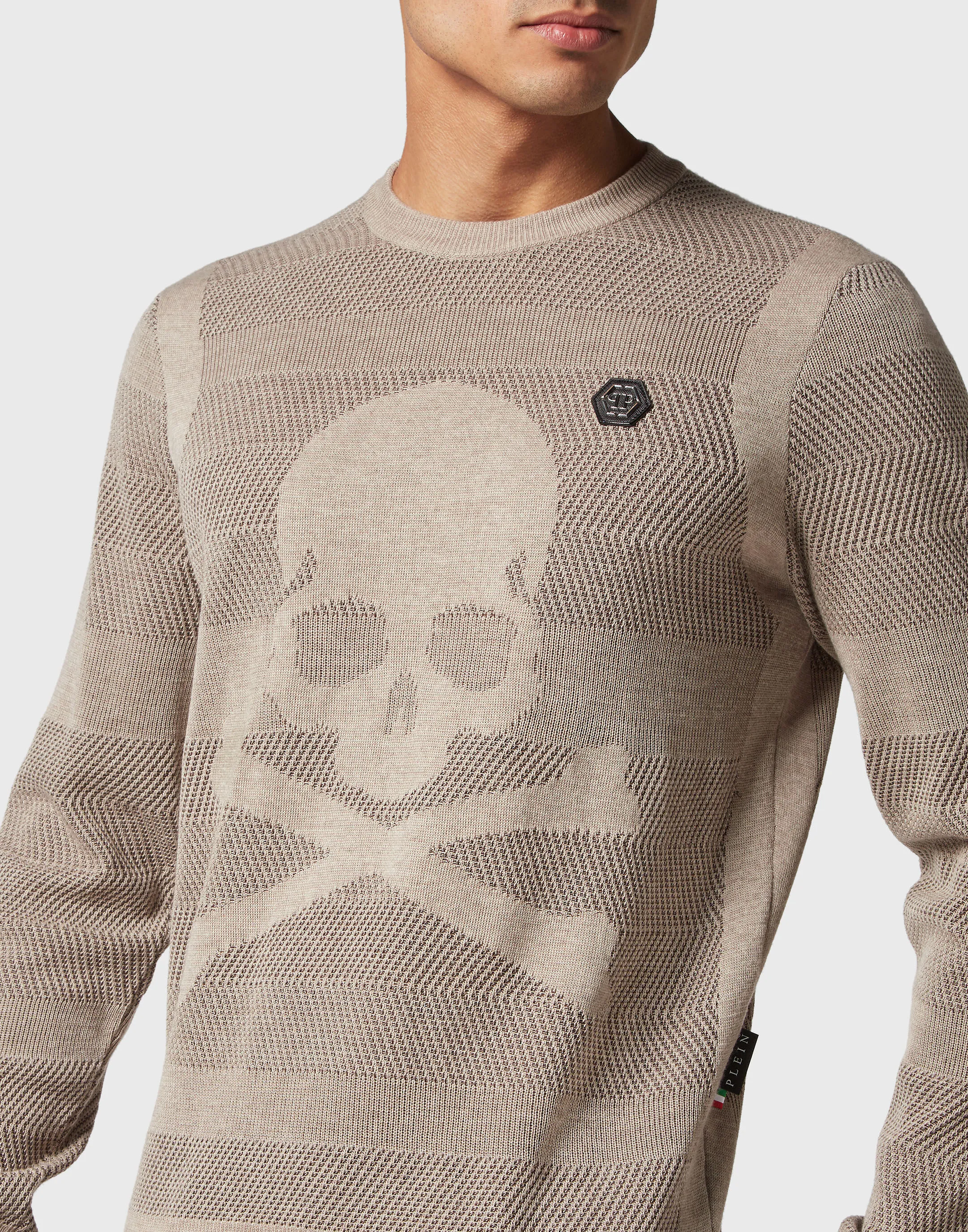 PHILIPP PLEIN Wool/Silk Pullover Round Neck  LS Skull&Bones