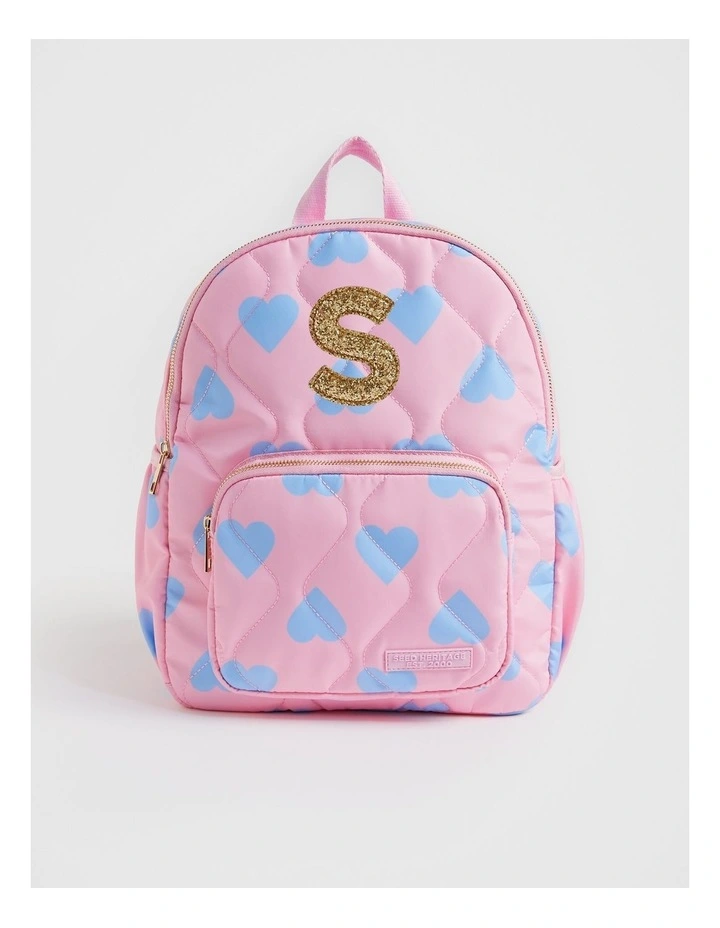 Quilted Initial S Backpack in Pink