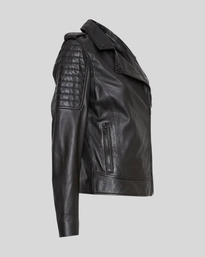 Raven Black Quilted Biker Leather Jacket