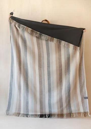 RECYCLED WOOL WATERPROOF PICNIC BLANKET NEUTRAL STRIPE