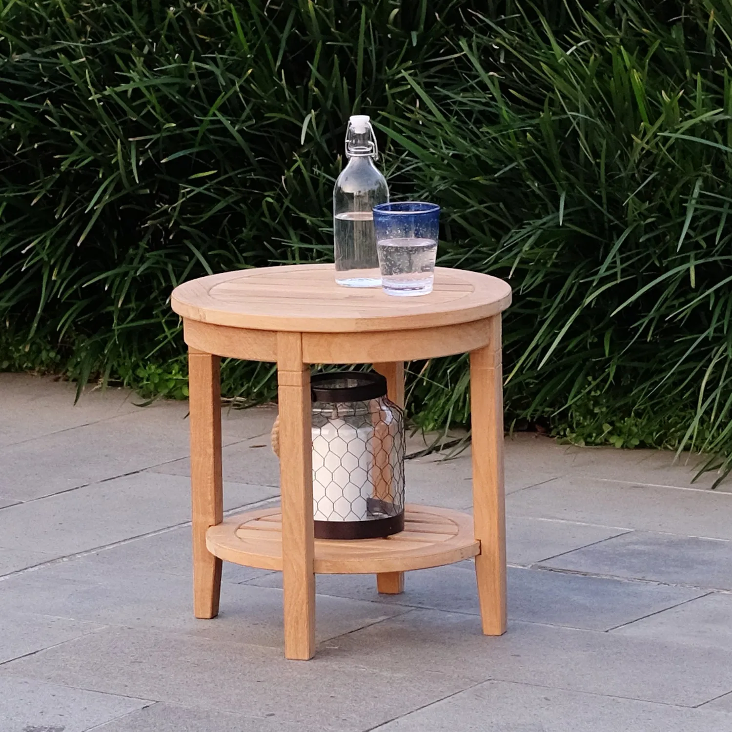 Richmond Teak Wood Outdoor Side Table with Shelf