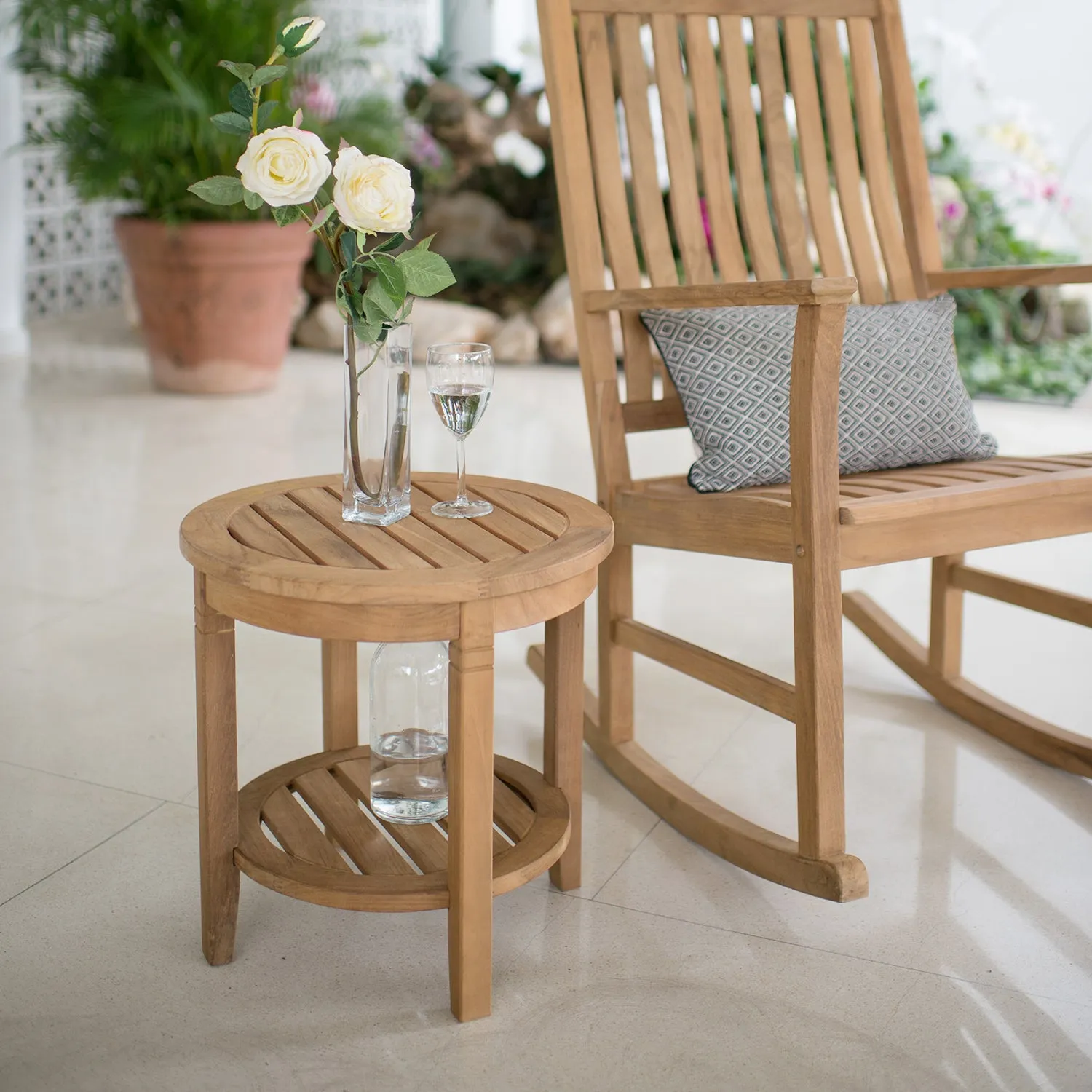 Richmond Teak Wood Outdoor Side Table with Shelf