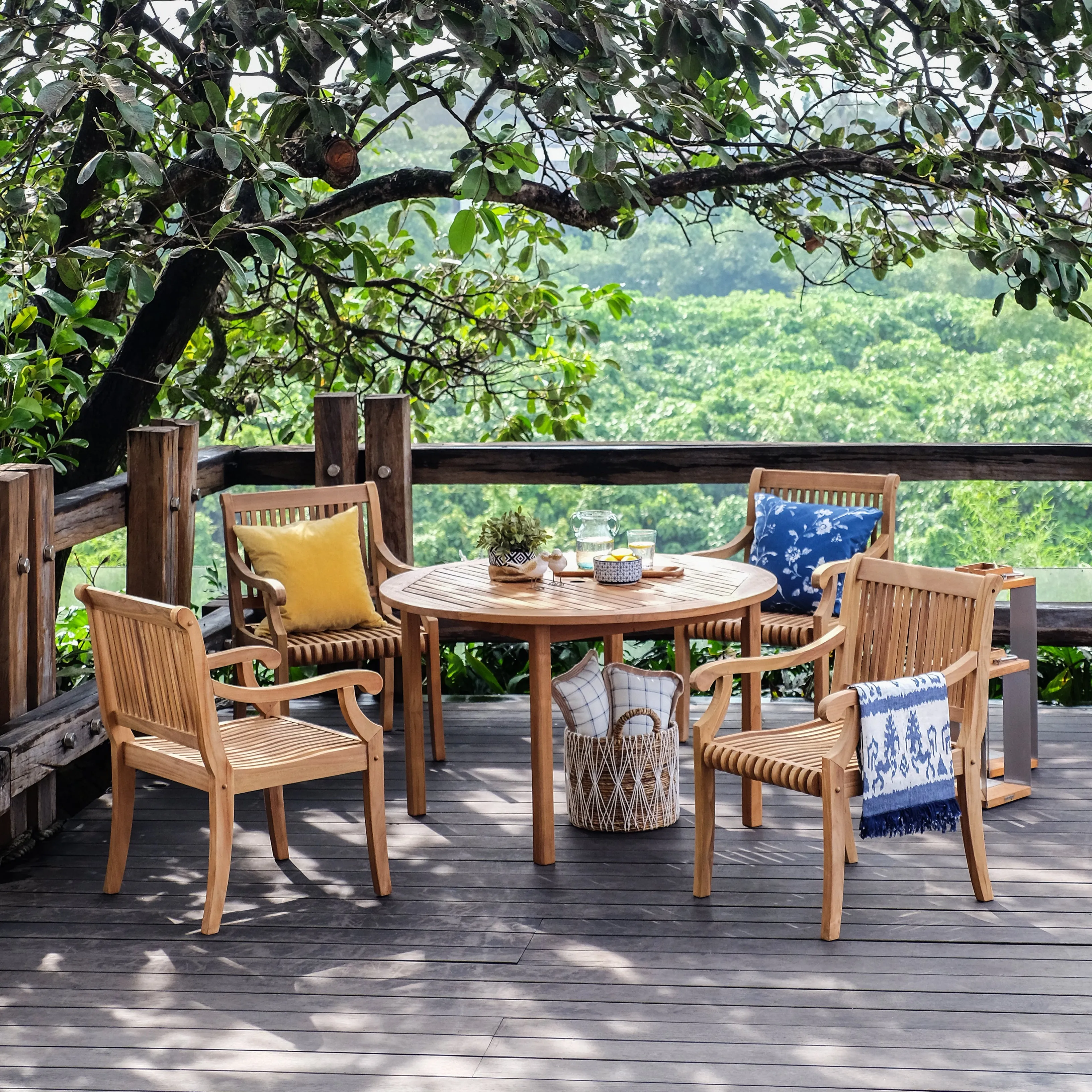 Rochester Teak Wood Round Outdoor Dining Table