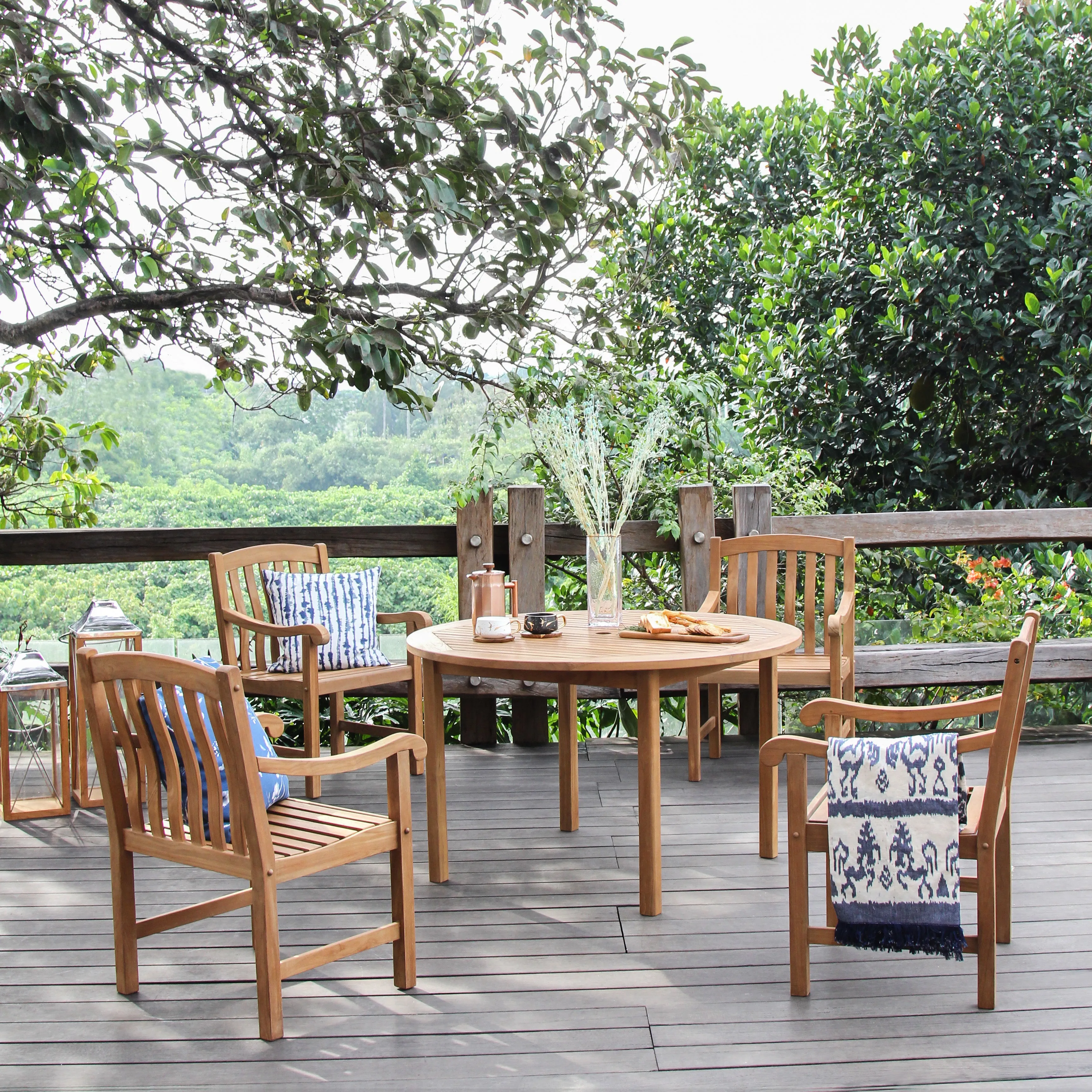 Rochester Teak Wood Round Outdoor Dining Table