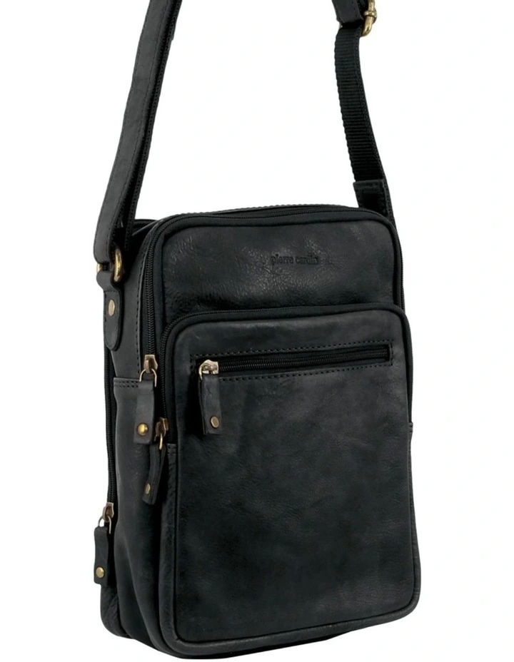 Rustic Leather Cross-Body Bag in Black