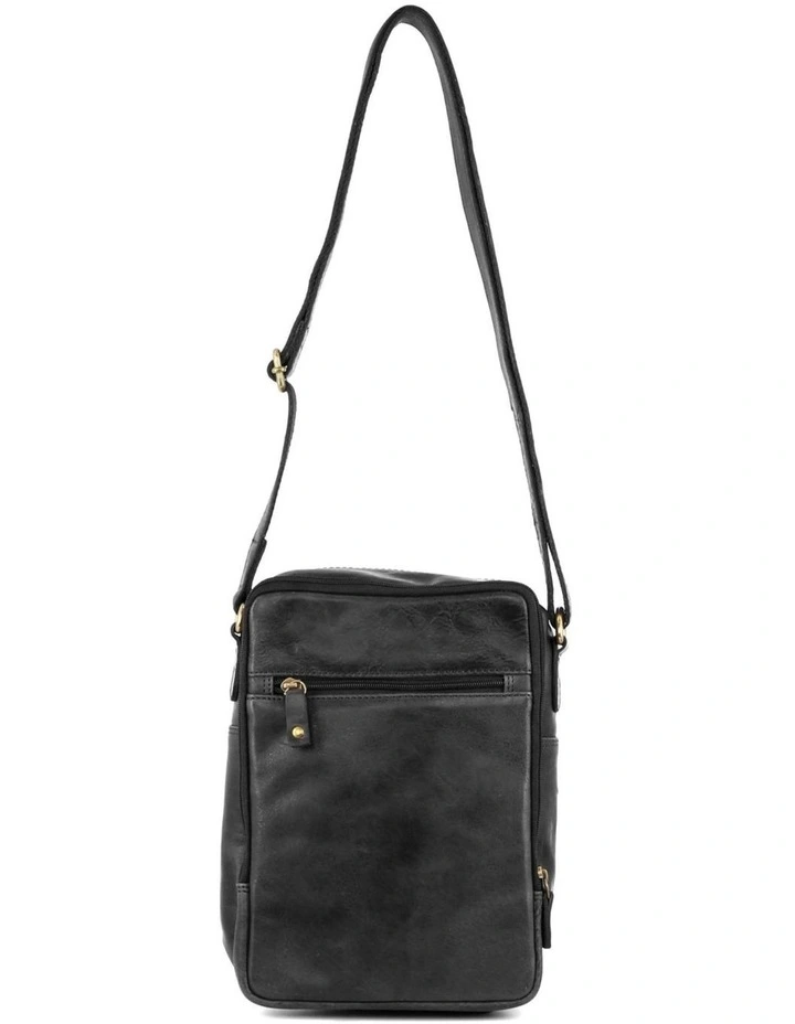 Rustic Leather Cross-Body Bag in Black