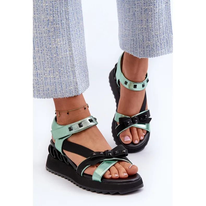 S.Barski Women's Sandals With Bow D&amp;A CR956 Green