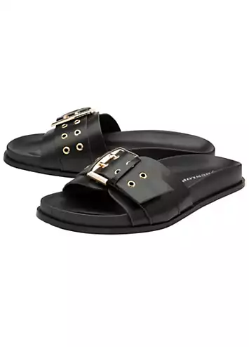 Shiloh Black Buckle Single Strap Footbed Sandals by Dunlop | Look Again