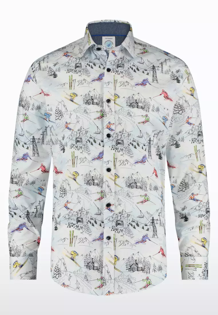 Ski Theme Long Sleeve Shirt - Light Blue