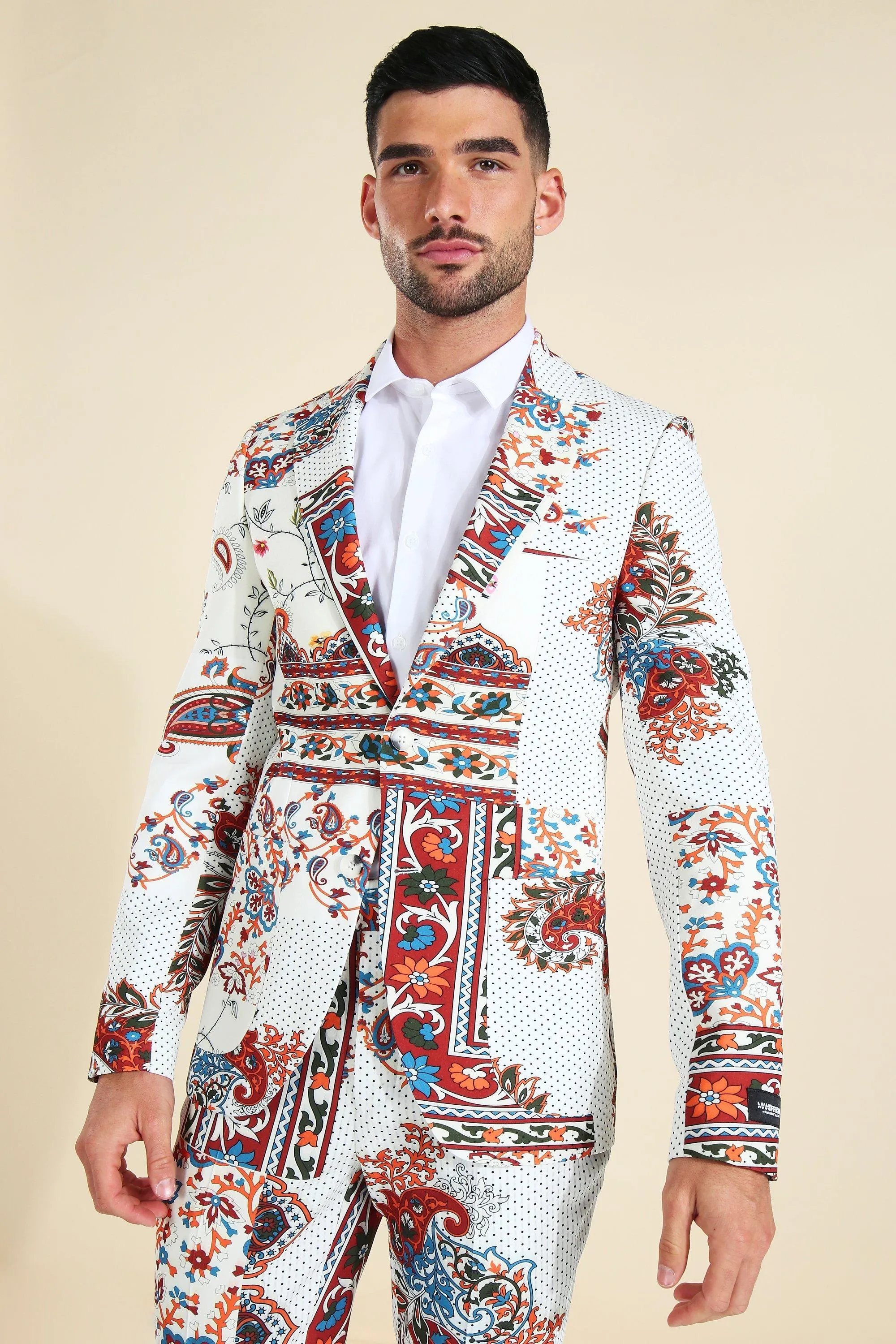 Skinny Single Breasted Paisley Suit Jacket