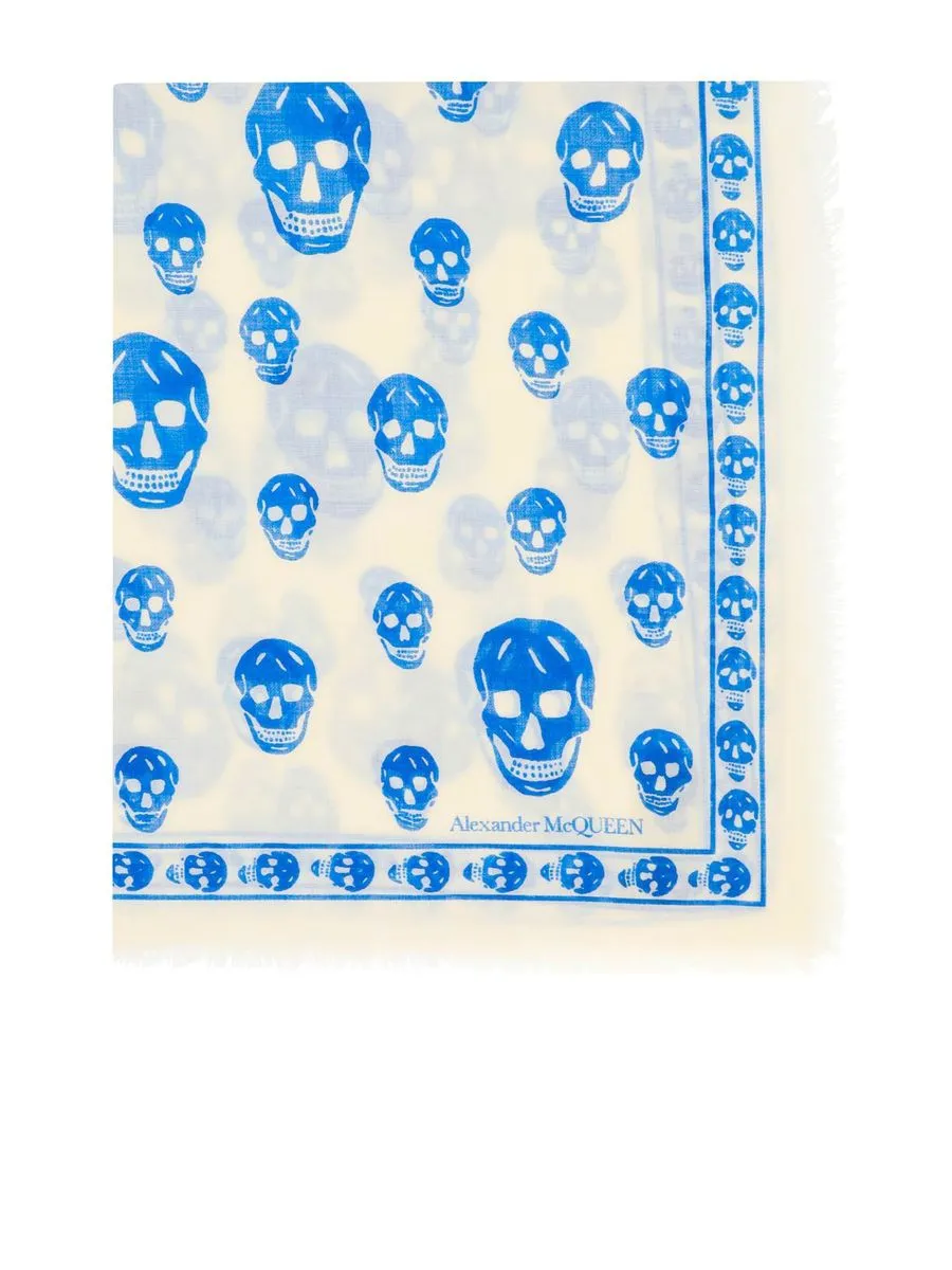 Skull Motif Light Wool Scarf