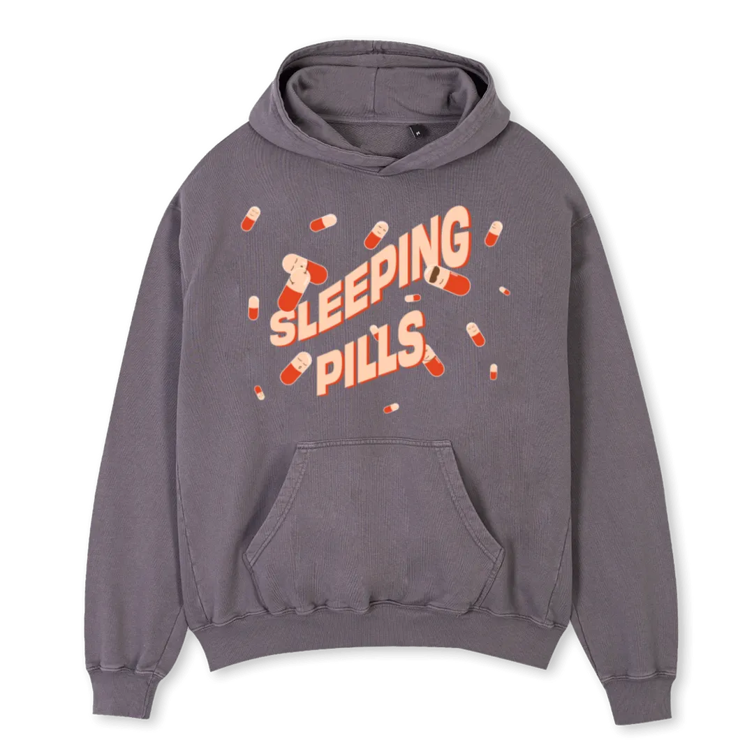 SLEEPING PILLS VTWO Pigment Grey Oversized Hoodie.