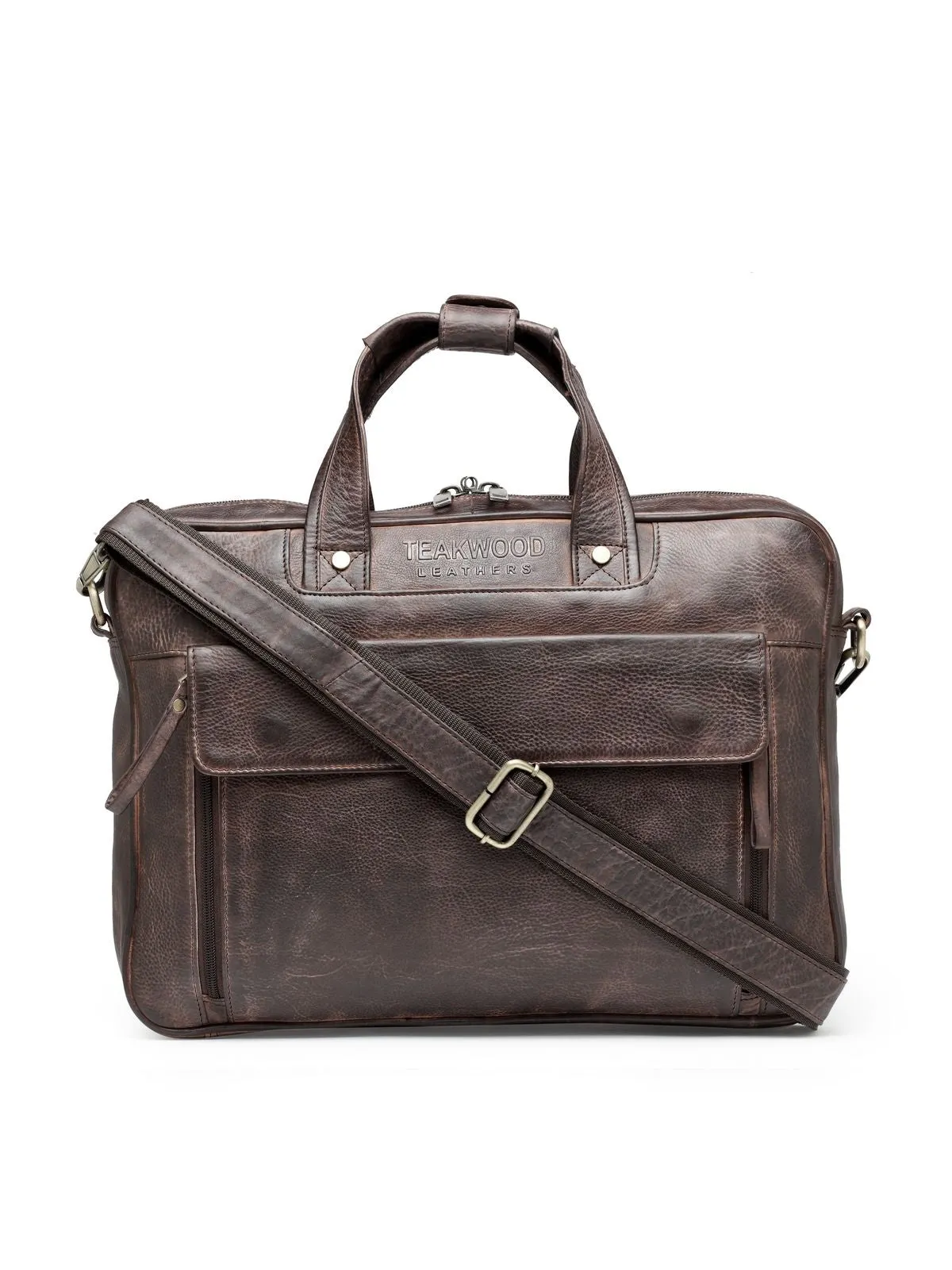 Teakwood Leather Unisex Laptop Bag - Brown