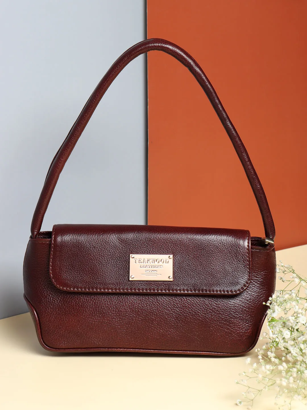 Teakwood Women Maroon Solid Leather Handheld Bag