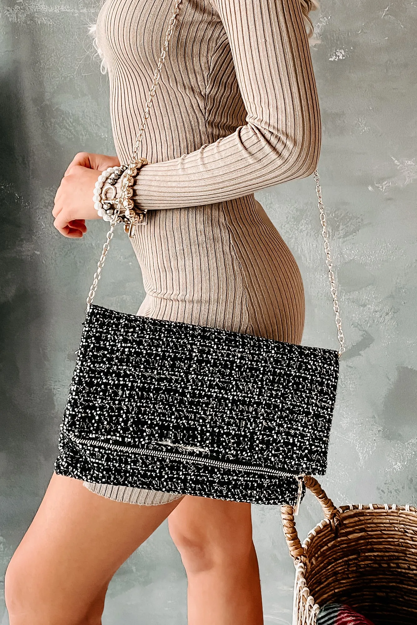 Tweed Me Later Tweed Crossbody (Black)