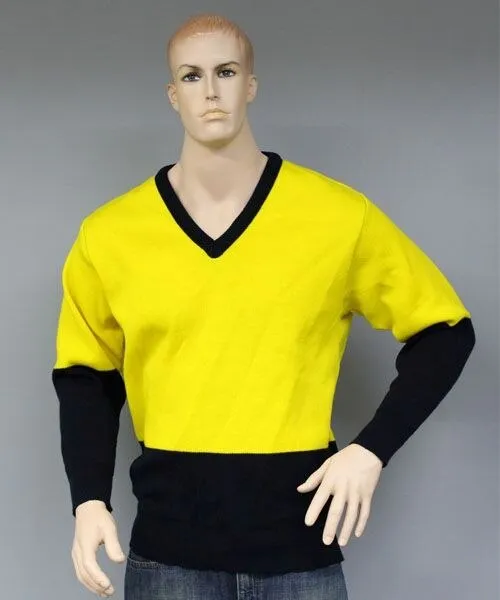 Two-Tone Men's Pullover - Wool - Yellow/Navy - 16 - V26 - Interknit