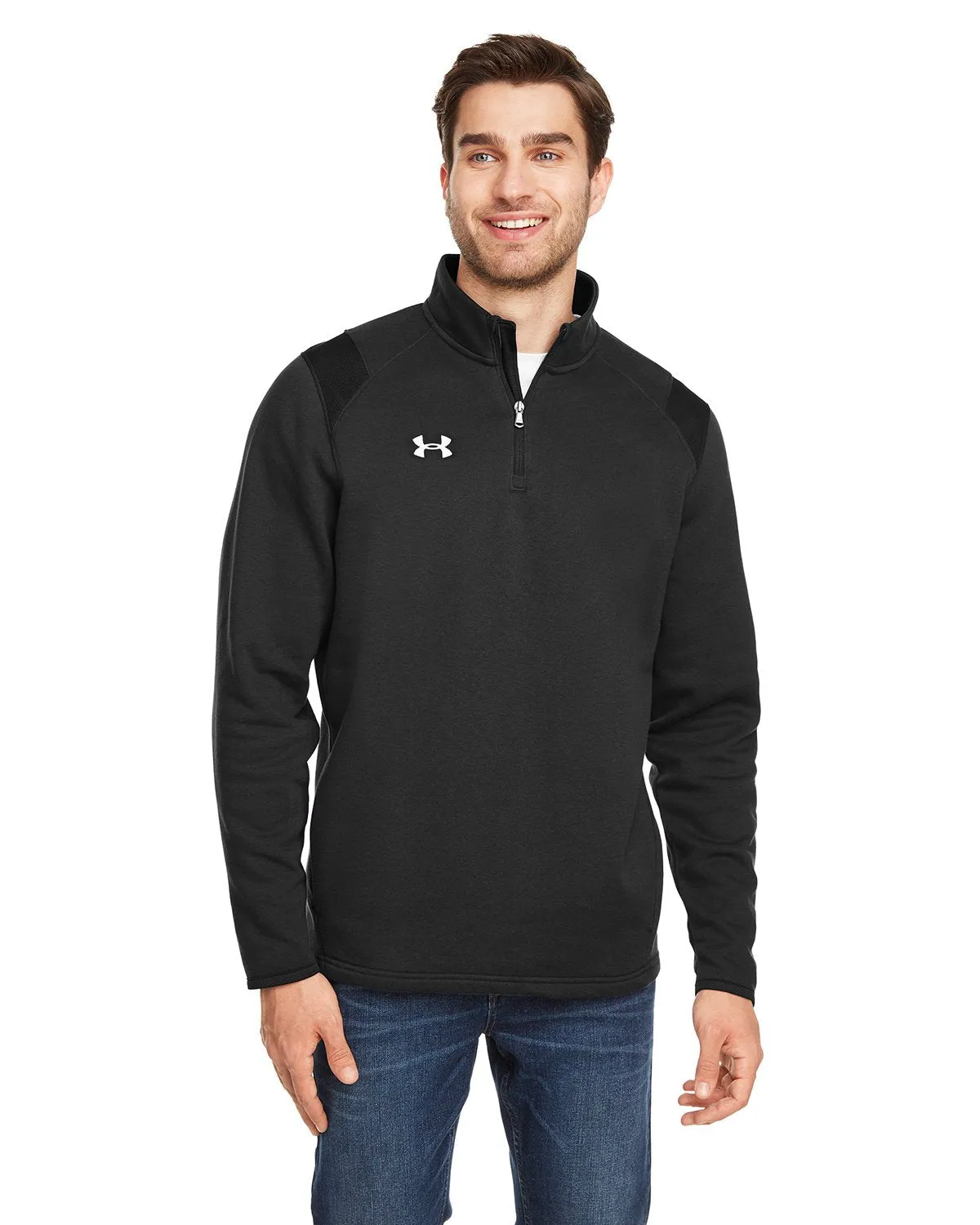 Under Armour Men's Hustle Quarter-Zip Pullover Sweatshirt 1310071 BLACK/ WHT 001