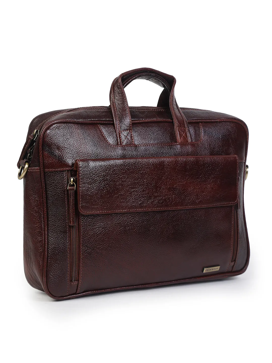 Unisex Brown Solid Genuine Leather Laptop Bag