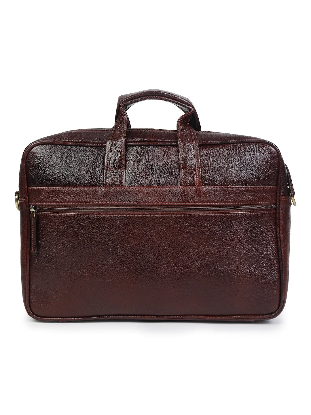 Unisex Brown Solid Genuine Leather Laptop Bag