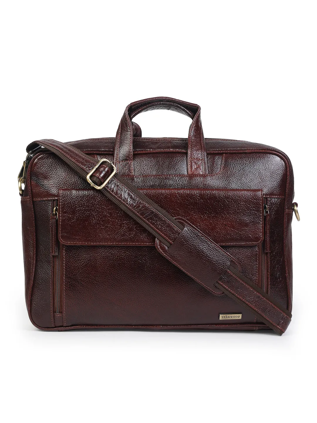 Unisex Brown Solid Genuine Leather Laptop Bag